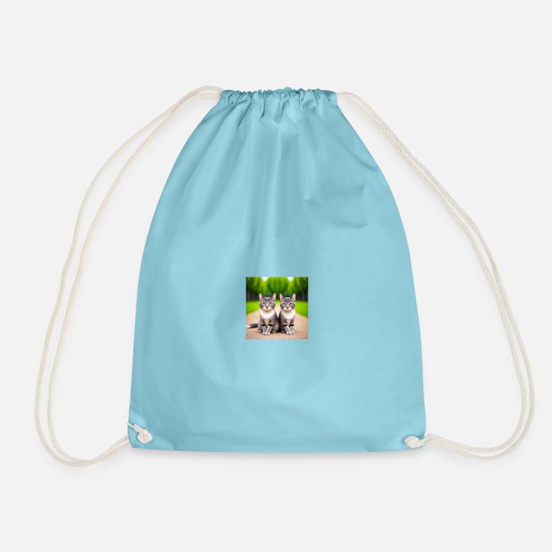 Feline twins on the road - Drawstring Bag - aqua