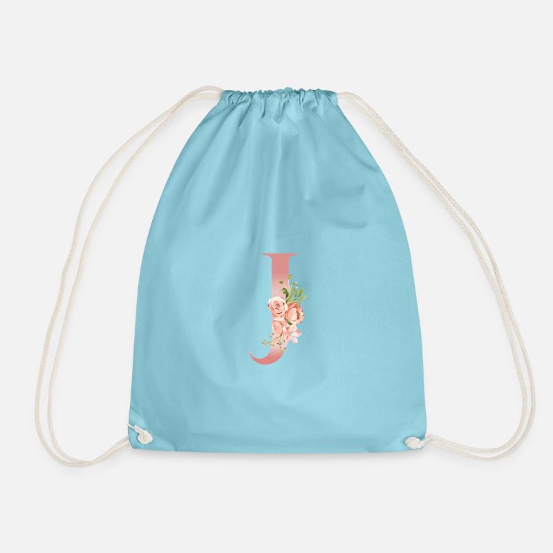 Monogram J floral watercolor - Drawstring Bag - aqua