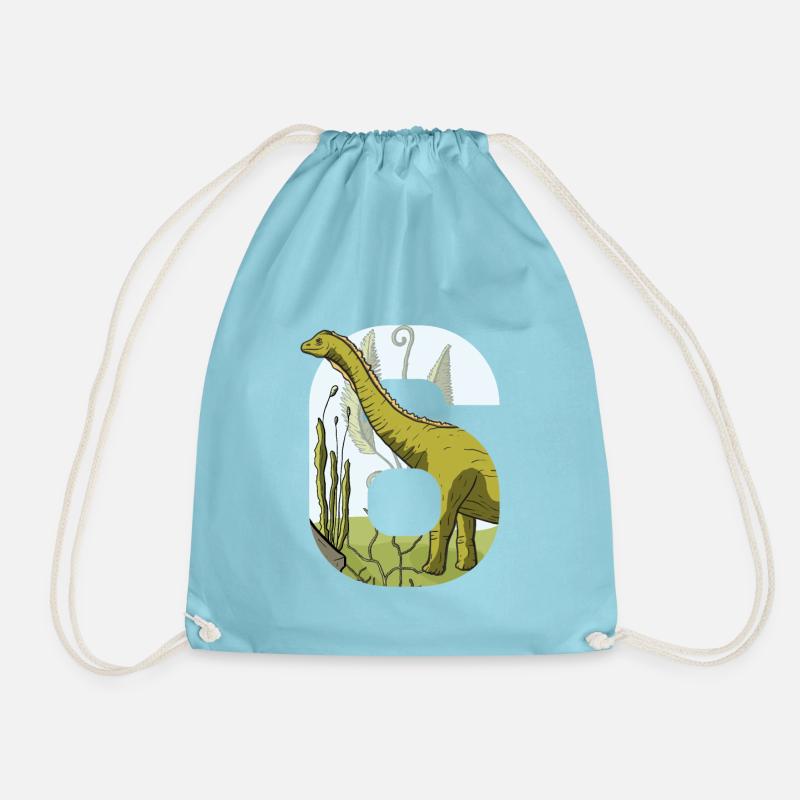 Number 6 with dinosaur motif - Drawstring Bag - aqua