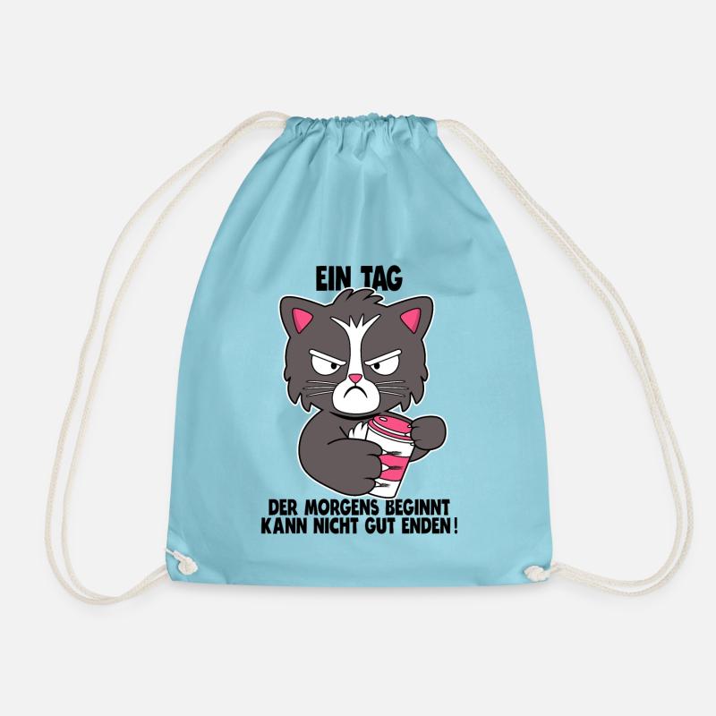Katze Kaffee Morgenmuffel Faul Spruch Geschenk - Turnbeutel - Aqua