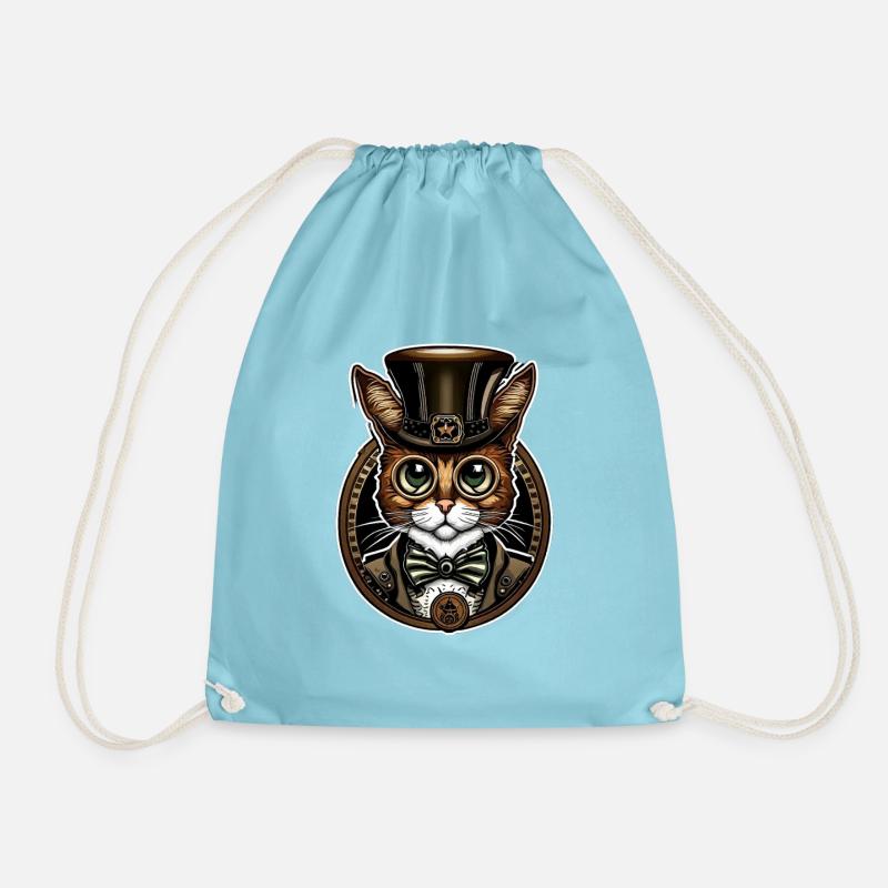 Steampunk Cat 02 - Drawstring Bag - aqua