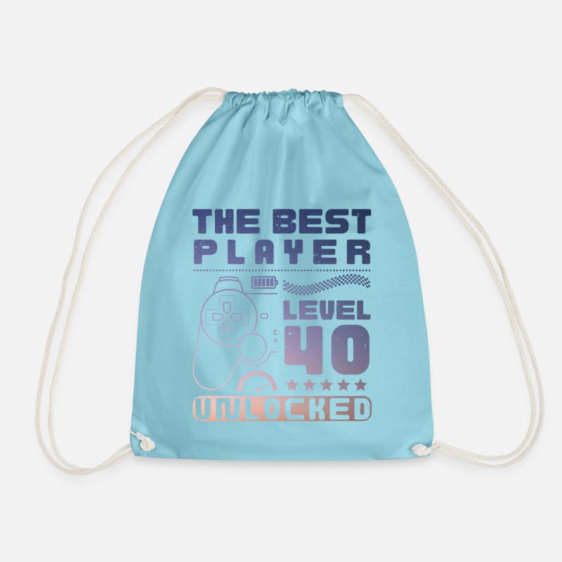 The Best Player, Level 40 Unlocked - Drawstring Bag - aqua
