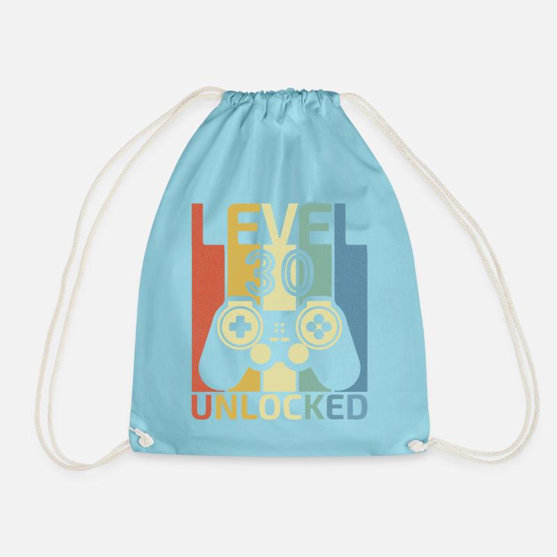 Level 30 Unlocked 30th Video Gamer Birthday - Drawstring Bag - aqua