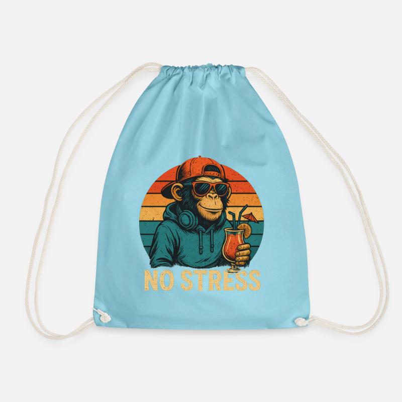 No Stress - Monkey - Drawstring Bag - aqua