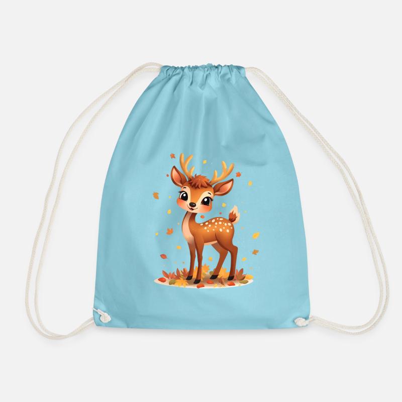 Fawn in the autumn light and falling leaves - Drawstring Bag - aqua