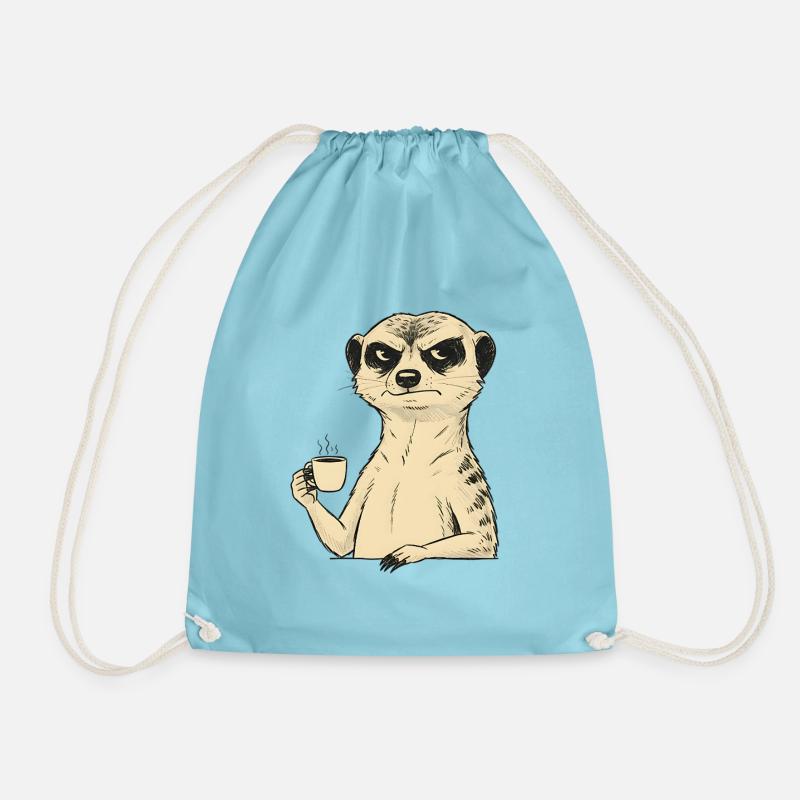 Grumpy Meerkat Coffee Lover – Funny - Drawstring Bag - aqua