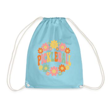 Pickleball Retro Groovy Daisy Blume Spieler - Turnbeutel - Aqua - Vorne