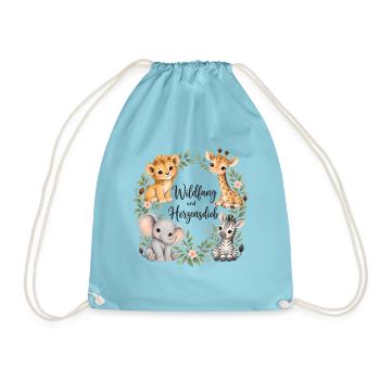 Wildfang und Herzensdieb Safari Tiere Aquarell - Turnbeutel - Aqua - Vorne