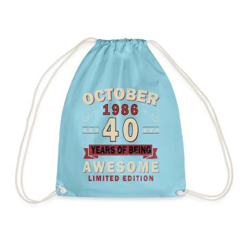 Oktober 1986 Jahrgang Retro Geburtstag Geschenk - Turnbeutel - Aqua - Vorne