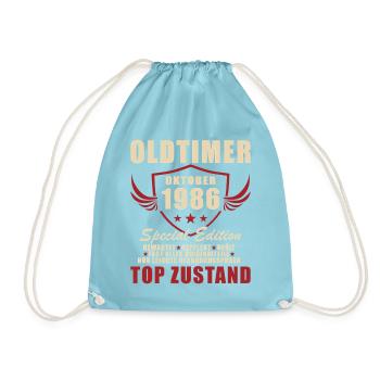 Oktober 1986 Jahrgang Retro Geburtstag Geschenk - Turnbeutel - Aqua - Vorne