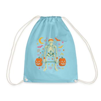  Skelett Kreuzheben Halloween Kürbis Gewichte - Turnbeutel - Aqua - Vorne