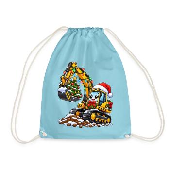 Weihnachtsbagger mit Baumzauber - Turnbeutel - Aqua - Vorne