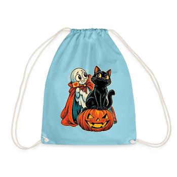 Halloween Katze auf Kürbis mit schüchternem - Turnbeutel - Aqua - Vorne