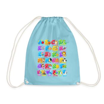 Buntes Tieralphabet für Kinder - Turnbeutel - Aqua - Vorne