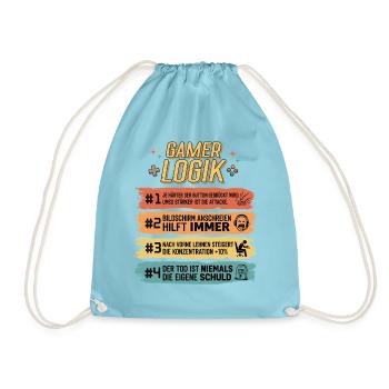 Gamer Logik Lustige Zocker Sprüche Retro - Turnbeutel - Aqua - Vorne