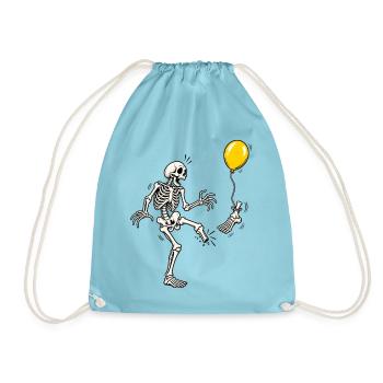 Tja, Scheiße, Skelett, fliegender Fuß, gelber Ballon-Meme - Turnbeutel - Aqua - Vorne