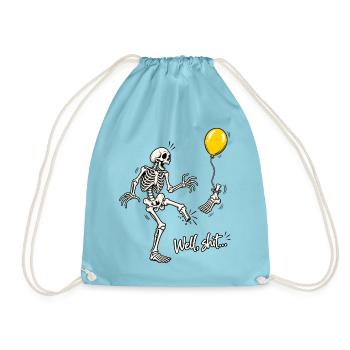 Tja, Scheiße, Skelett, fliegender Fuß, gelber Ballon-Meme - Turnbeutel - Aqua - Vorne