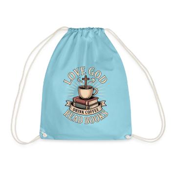 Liebe Gott, trink Kaffee, lies Bücher christlich - Turnbeutel - Aqua - Vorne