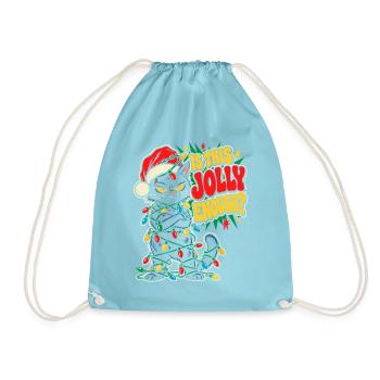 Grimmiger Weihnachtskater mit Lichtern - Turnbeutel - Aqua - Vorne