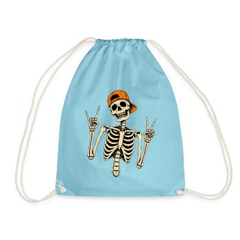 Skelettrocker mit oranger Kappe Halloween - Turnbeutel - Aqua - Vorne
