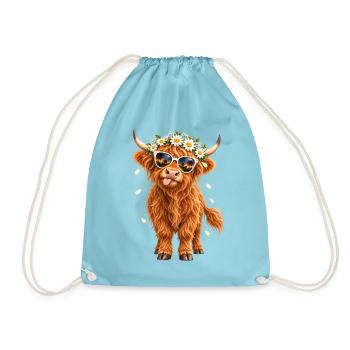 Highland Cow, Schottisches Rind, Hochland Rind - Turnbeutel - Aqua - Vorne