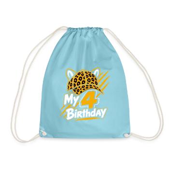 My 4 Birthday Leopard Party - Turnbeutel - Aqua - Vorne