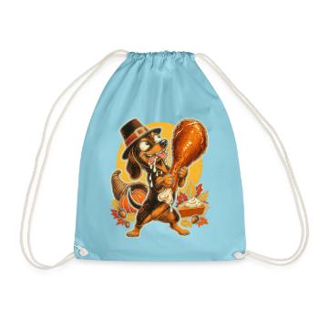 Thanksgiving Dackel mit Truthahn-Drumstick - Turnbeutel - Aqua - Vorne