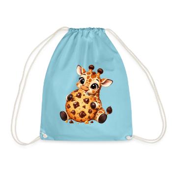 Süße Cartoon Giraffe mit Keks Naschen - Turnbeutel - Aqua - Vorne