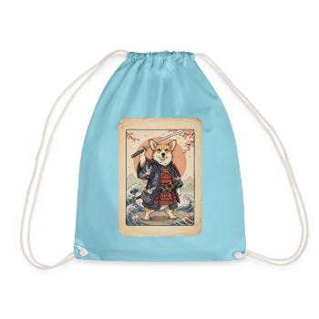 Samurai Corgi japanischer Holzschnitt Stil - Turnbeutel - Aqua - Vorne