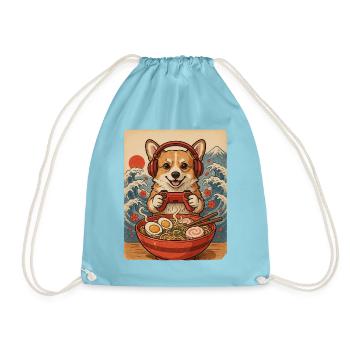 Corgi Gamer mit Controller und Nudelsuppe - Turnbeutel - Aqua - Vorne