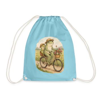 Frosch Papa und Sohn auf dem Fahrrad - Turnbeutel - Aqua - Vorne