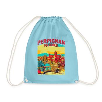 Vintage Style Perpignan France Cityscape Novelty - Turnbeutel - Aqua - Vorne