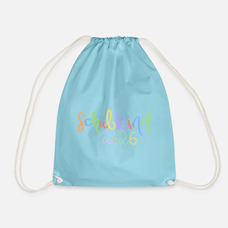 Schulkind 2026 Regenbogen Schrift - Turnbeutel - Aqua