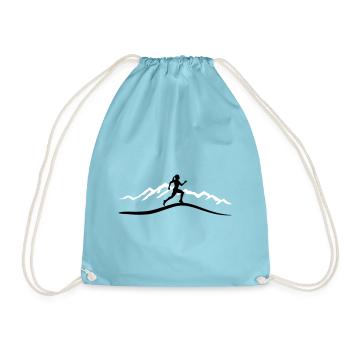 Running Woman, Runner & Mountains - Drawstring Bag - aqua - Front