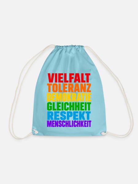 Vielfalt Toleranz Demokratie – Regenbogen Spruch - Turnbeutel - Aqua