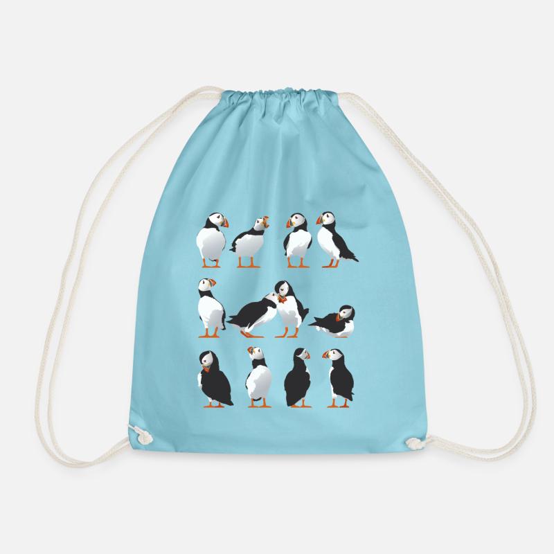 Puffin Friends - Drawstring Bag - aqua