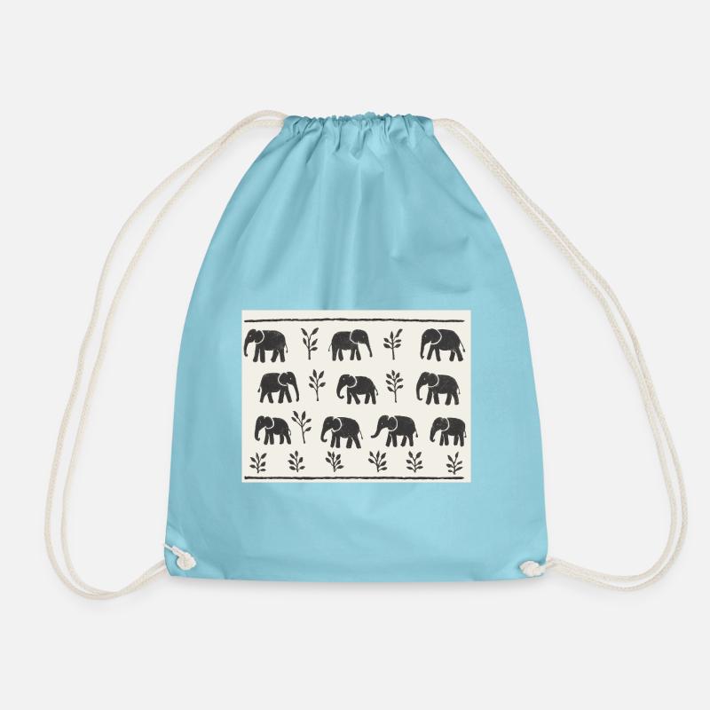 Yoruba Elephants (with white background) - Drawstring Bag - aqua