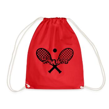 Tennis ball and racket font in the middle - Drawstring Bag - red - Front