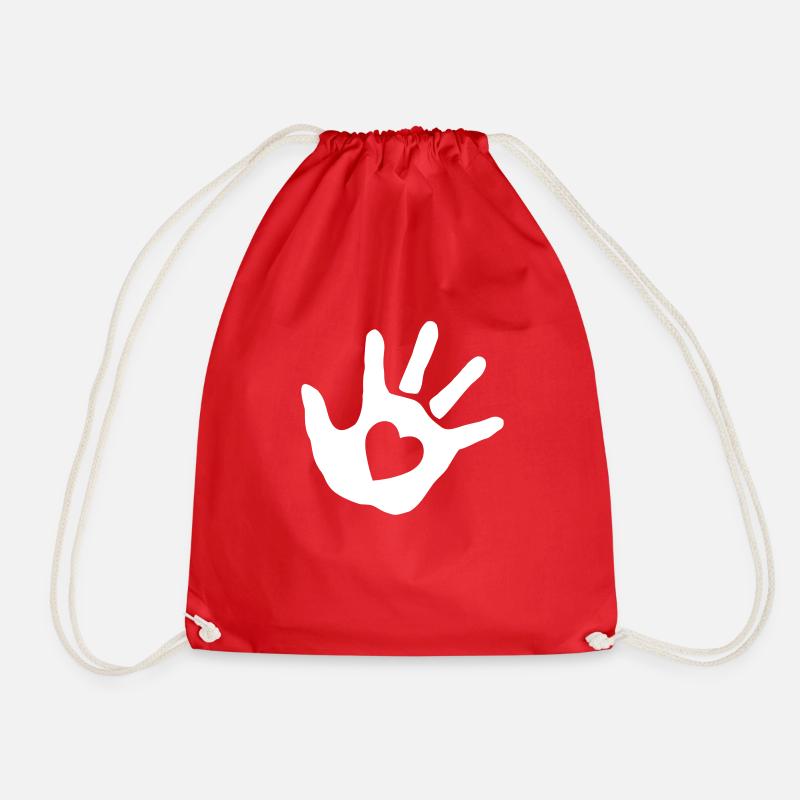 baby - hand - handprint - heart - Drawstring Bag - red