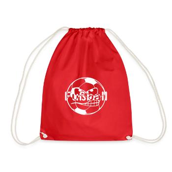 Football ball with face writing in the middle white - Drawstring Bag - red - Front