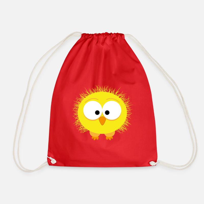 Ruffled weird bird, yellow - Drawstring Bag - red