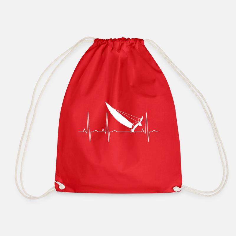 Cat - pulse / frequency - Drawstring Bag - red
