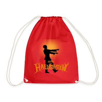 Halloween Creepy Cemetery Moon Witch Vampire - Drawstring Bag - red - Front