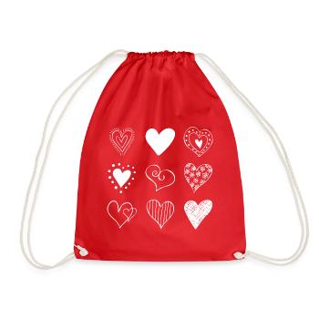 Hand drawn 9 Heart Square - Drawstring Bag - red - Front