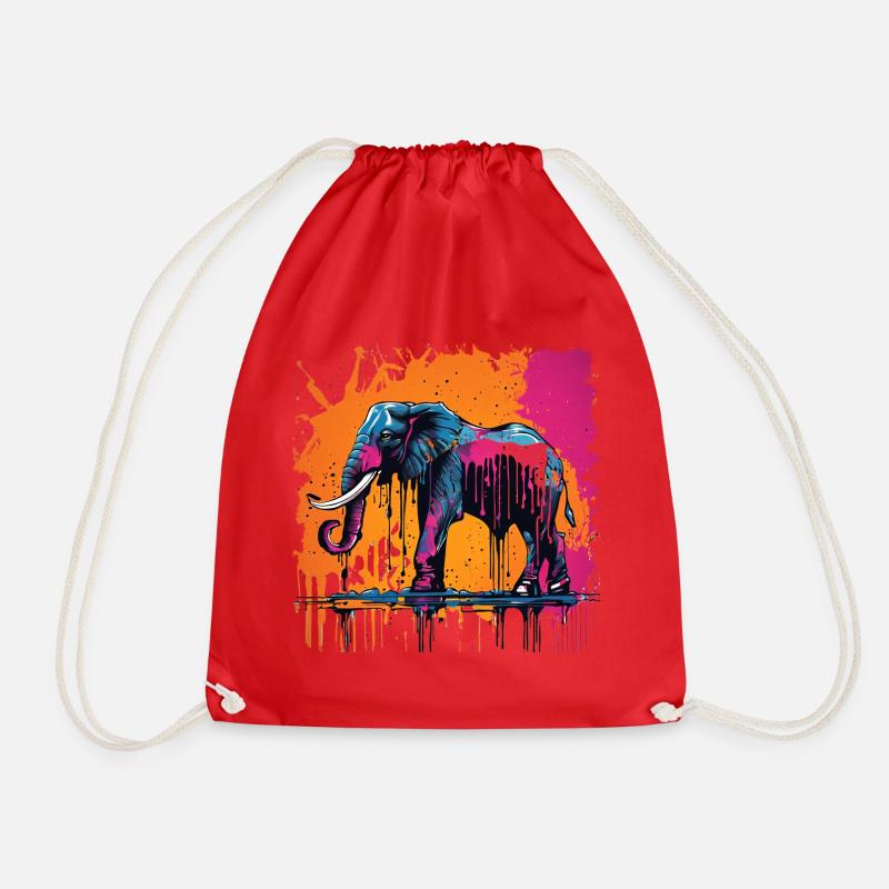 Colorful Paint Dripping Elephant - Drawstring Bag - red