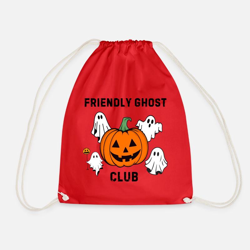 Pumpkin and Ghosts funny design for Halloween style. - Drawstring Bag - red