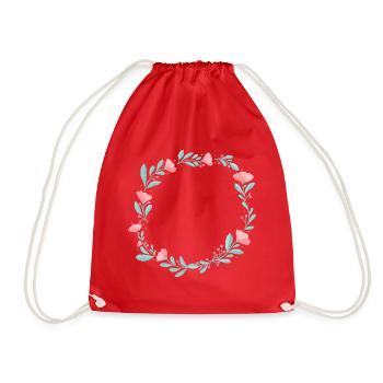 Flower wreath. Place your own text in it. - Drawstring Bag - red - Front