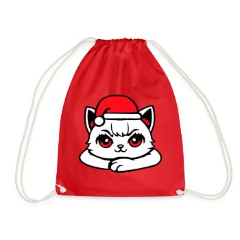 Cat Confident Santa Hat Cute Kitten - Drawstring Bag - red - Front