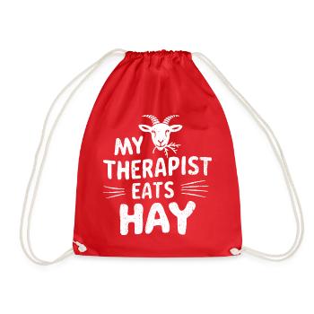 My therapist eats hay – goat love - Drawstring Bag - red - Front