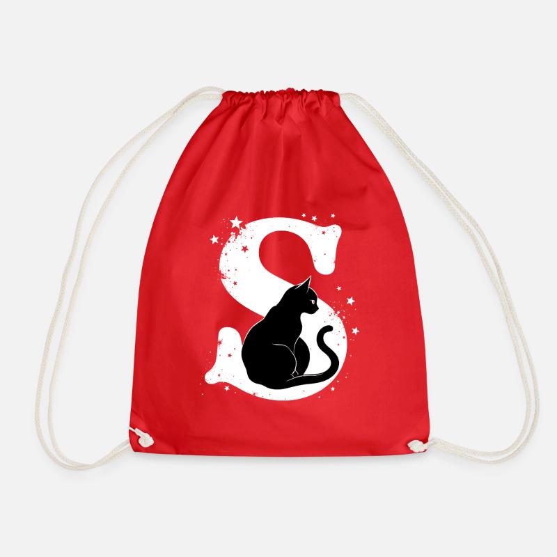 Letter S with cat - Drawstring Bag - red